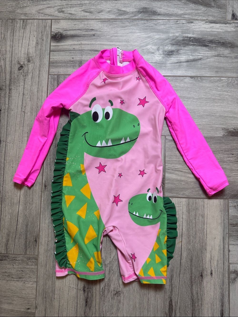 Girls Pink Dinosaur Ruffle One-Piece Swimsuit 4T
